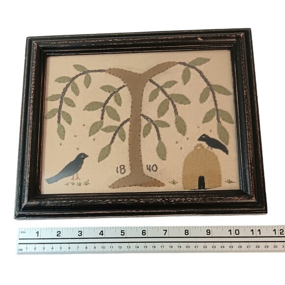 Colonial Primiitive Blackbirds Crows And Tree Needlework Applique Picture Art - Picture 5 of 10